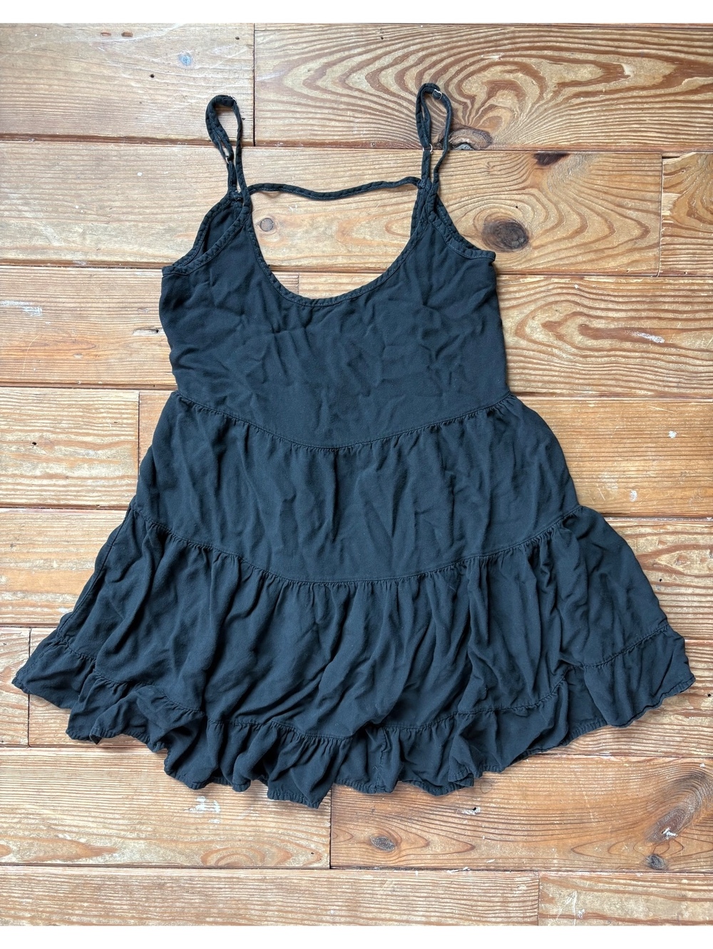 Brandy Melville Black Tiered Babydoll Mini Dress One Size